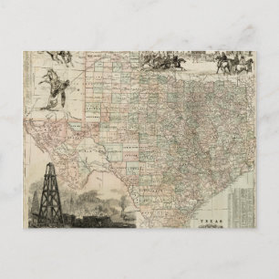 Postale Carte du Texas aux frontières du comté