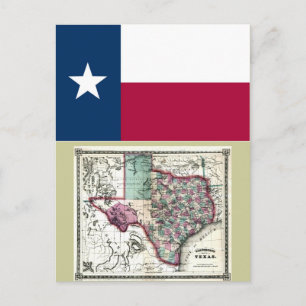 Postale Carte du Texas et drapeau de l'État