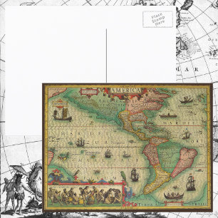Postale Carte du Vieux Monde antique des Amériques par Hon