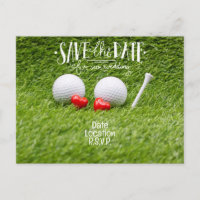 Carte Faire-part de mariage de golf avec deux coeu