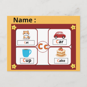 Postale Carte flash de la lettre C de l'alphabet éducatif 