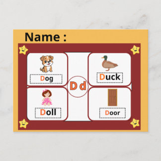 Postale Carte flash de la lettre D de l'alphabet éducatif