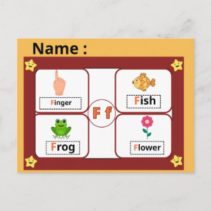 Postale Carte flash de la lettre F de l'alphabet éducatif