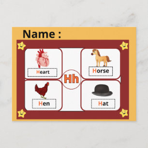 Postale Carte flash de la lettre H de l'alphabet éducatif 