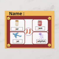 Carte flash de la lettre J de l'alphabet éducatif 