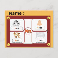 Carte flash de la lettre N de l'alphabet éducatif