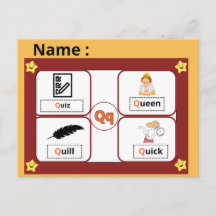 Carte flash de la lettre Q de l'alphabet éducatif 