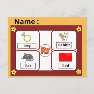 Postale Carte flash de la lettre R de l'alphabet éducatif 