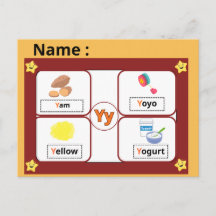 Carte flash de la lettre Y de l'alphabet éducatif 