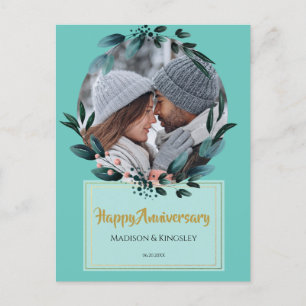 Postale Carte Floral Extraordinaire Anniversaire Turquoise