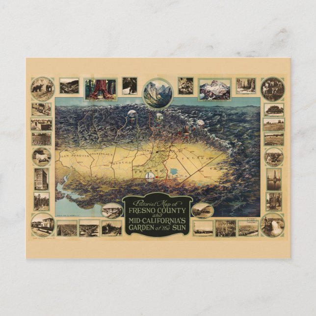 Postale Carte graphique du comté de Fresno, Californie (19 (Devant)