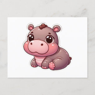 Postale Carte Hippo bébé mignonne Moo Deng