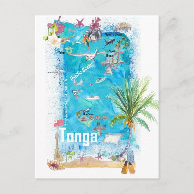Postale Carte illustrée de voyage de Tonga Polynésie  (Devant)
