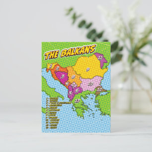 Postale Carte illustrée des Balkans dans le style Pop Art