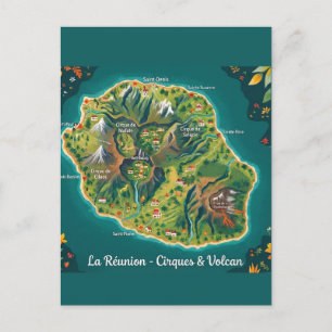 Postale Carte Illustrée La Réunion – Cirques & Volcan