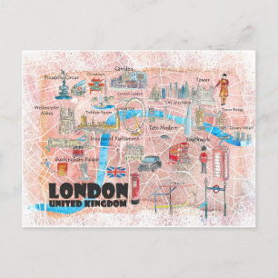 Postale Carte illustrée Londres-Royaume-Uni avec les route