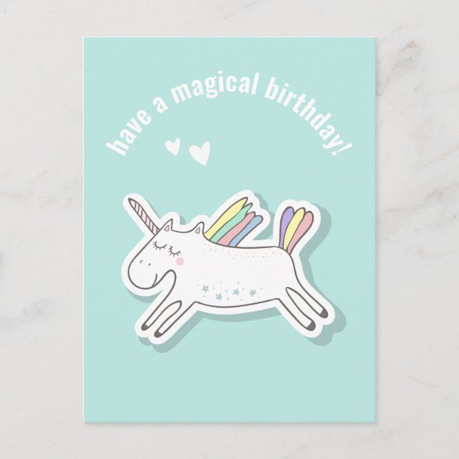 Postale Carte Magique d'Anniversaire - Licorne Enfants Mig (Devant)
