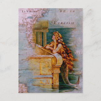 Postale Carte marine antique et sirène