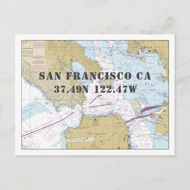 Postale Carte marine San Francisco CA Latitude Longitude (Devant)
