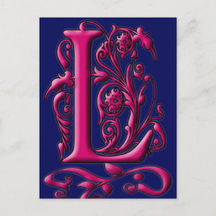 Postale Carte Monogramme initiale L Fuschia Navy