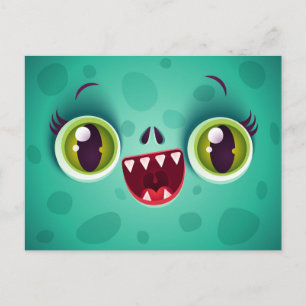 Postale Carte Monster Vert pour Halloween