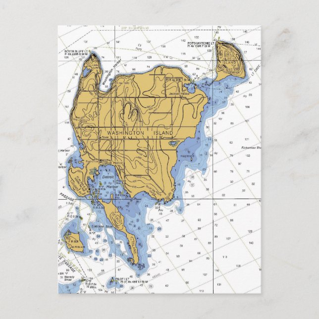 Postale Carte nautique de l'île de Washington, WI (Devant)