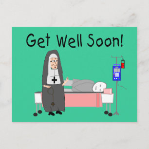 Postale Carte Nun "Get Well Bientôt"