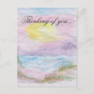 Postale Carte "Penser à vous" ~ Scène du coucher du soleil