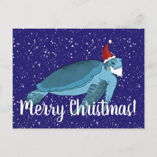 Postale Carte père Noël Christmas Sea Turtle