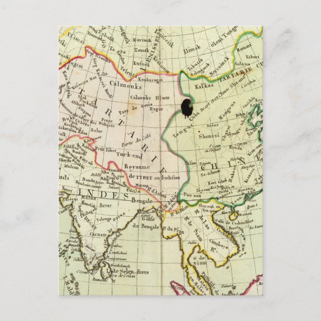 Postale Carte physique de l'Asie (Devant)