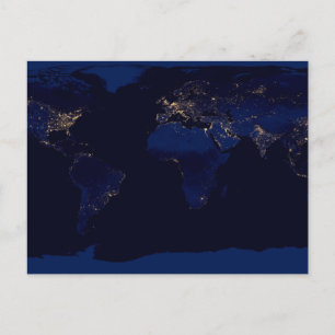 Postale Carte plate de la Terre montrant les lumières des 