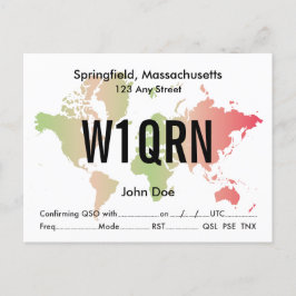 Postale Carte QSL Retro World Red & Green Map