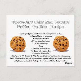 Postale Carte Recette Chocolat Chip Arachide Beurre Cookie