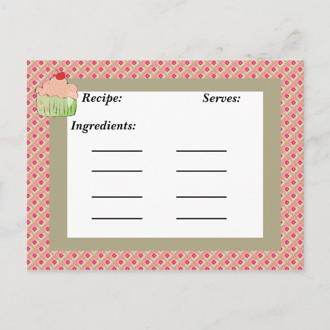 Postale Carte Recette Cupcake (Devant)