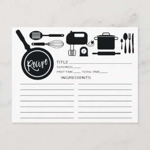Postale Carte Recette d'ustensiles de cuisine noir moderne