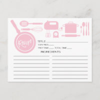 Carte Recette d'ustensiles de cuisine rose moderne