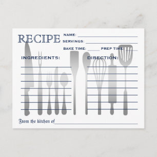 Postale Carte Recette Rétro Bleu rayé