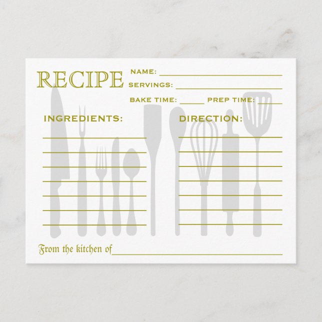 Postale Carte Recette Rétro Gravé Vert (Devant)