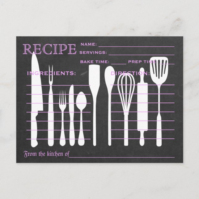 Postale Carte Recette Retro Tableau noir Outils de cuisine (Devant)