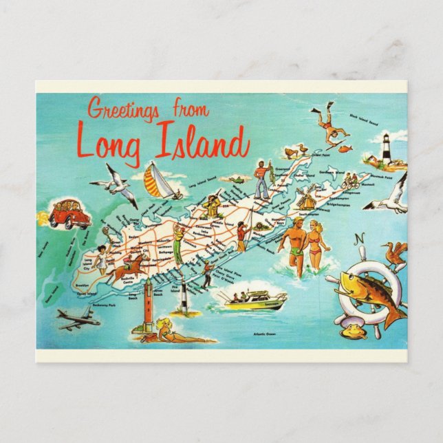 Postale Carte rétro de Long Island (Devant)