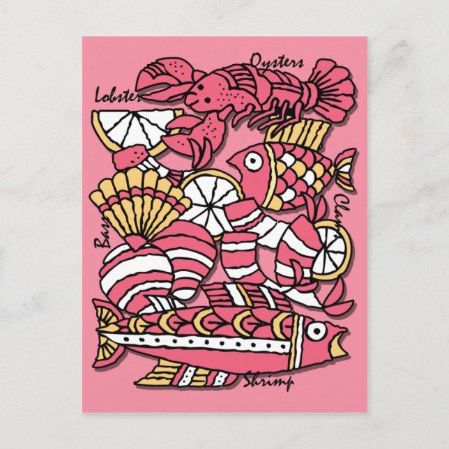 Postale Carte Retro Seafood Recette (Devant)
