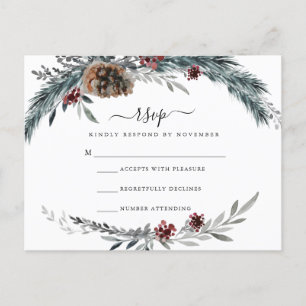 Postale Carte RSVP de cadre de pin d'hiver