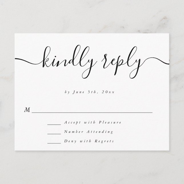 Postale Carte RSVP de réponse Mariage simple de script (Devant)