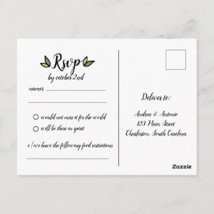 Postale Carte RSVP RSVP de mariage en feuille verte rustiq