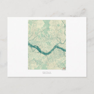 Postale Carte Séoul Aquarelle Vintage bleue
