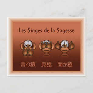 Postale carte singes de la sagesse