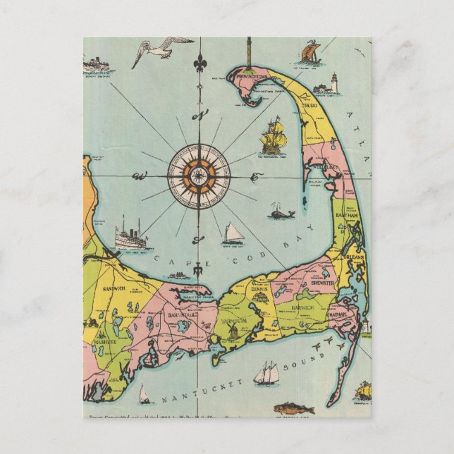 Postale Carte vintage de Cape Cod (Devant)
