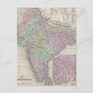 Postale Carte vintage de l'Inde (1853)