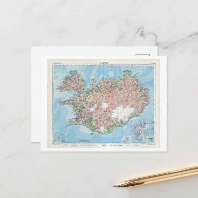 Postale Carte vintage de l'Islande (Devant/Arrière en situation)
