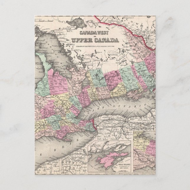 Postale Carte vintage de l'Ontario (1857) (Devant)